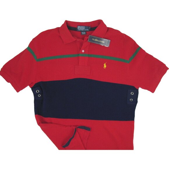 NEW $90 Polo Ralph Lauren Polo Shirt! Red Navy Striped Looser Weave Pique Cotton - Picture 1 of 1